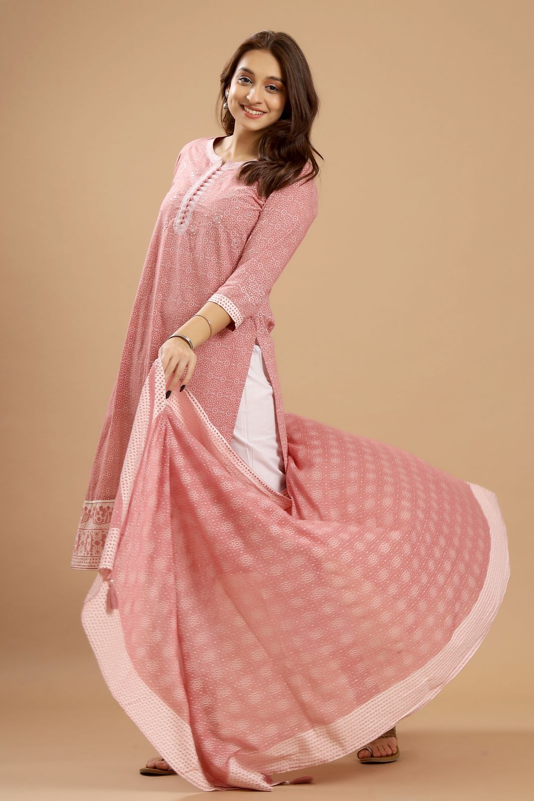 Graceful Harmony - Lavender, Pink, and Grey Cotton Suit Set by Vastra by Monty
