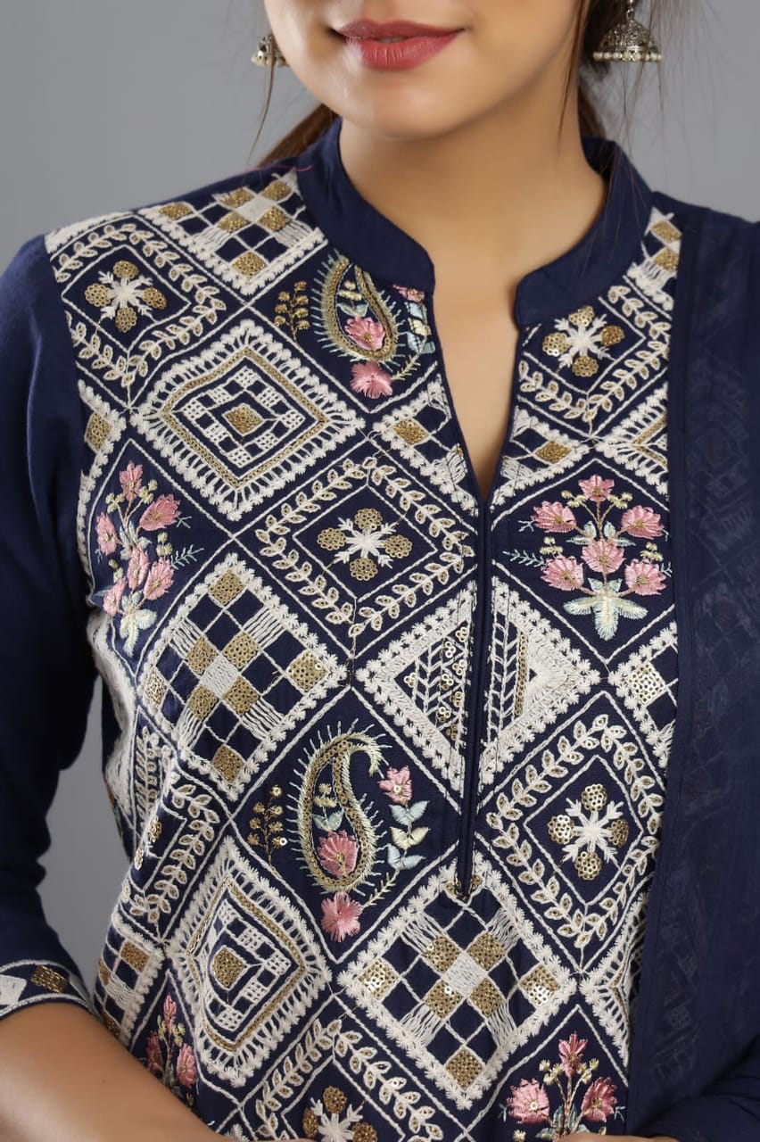 Elegant White, Blue, and Purple Embroidered Suit | Handcrafted by Vastrabymonty | From Jaipur, Rajasthan