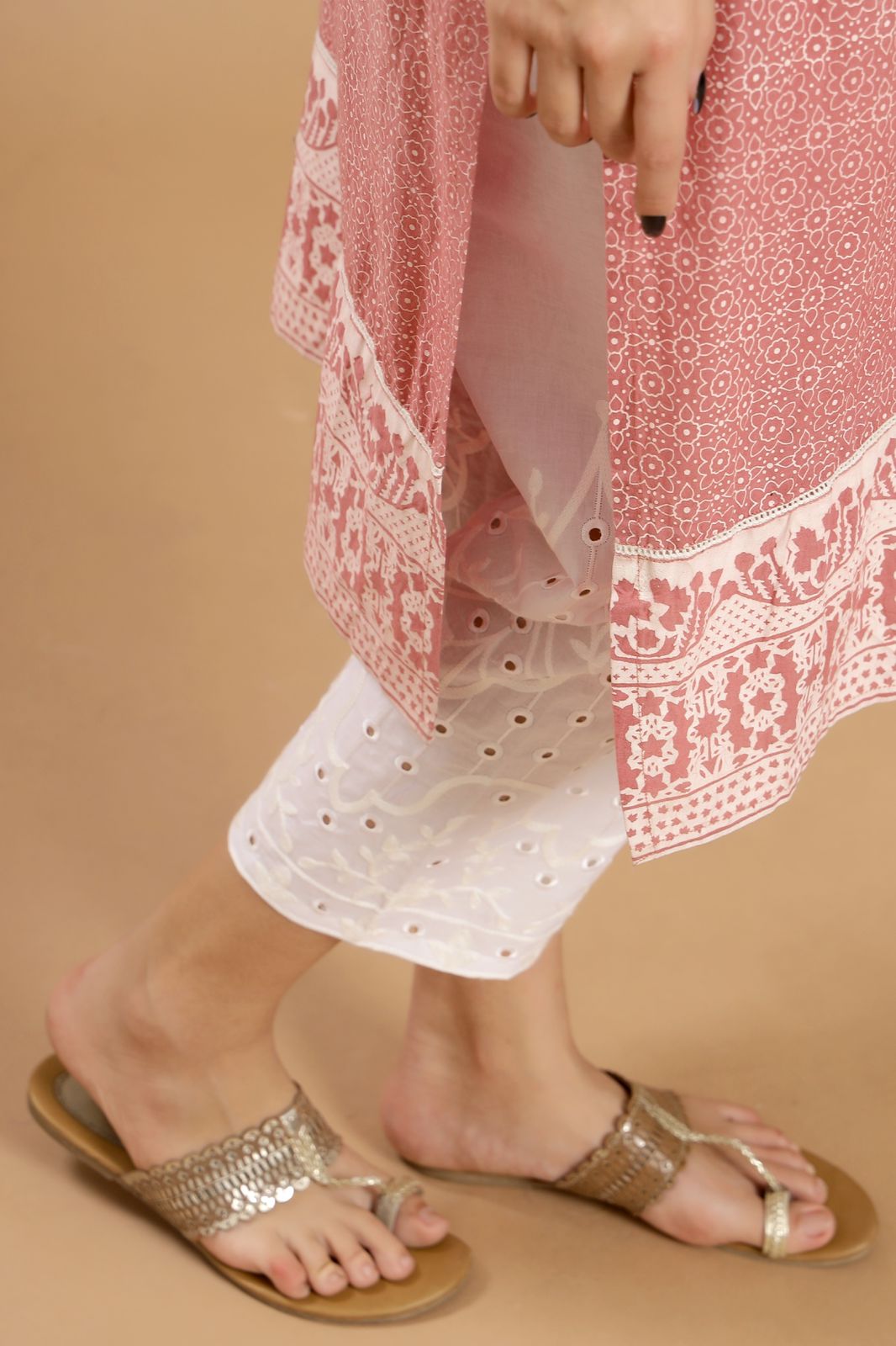 Graceful Harmony - Lavender, Pink, and Grey Cotton Suit Set by Vastra by Monty