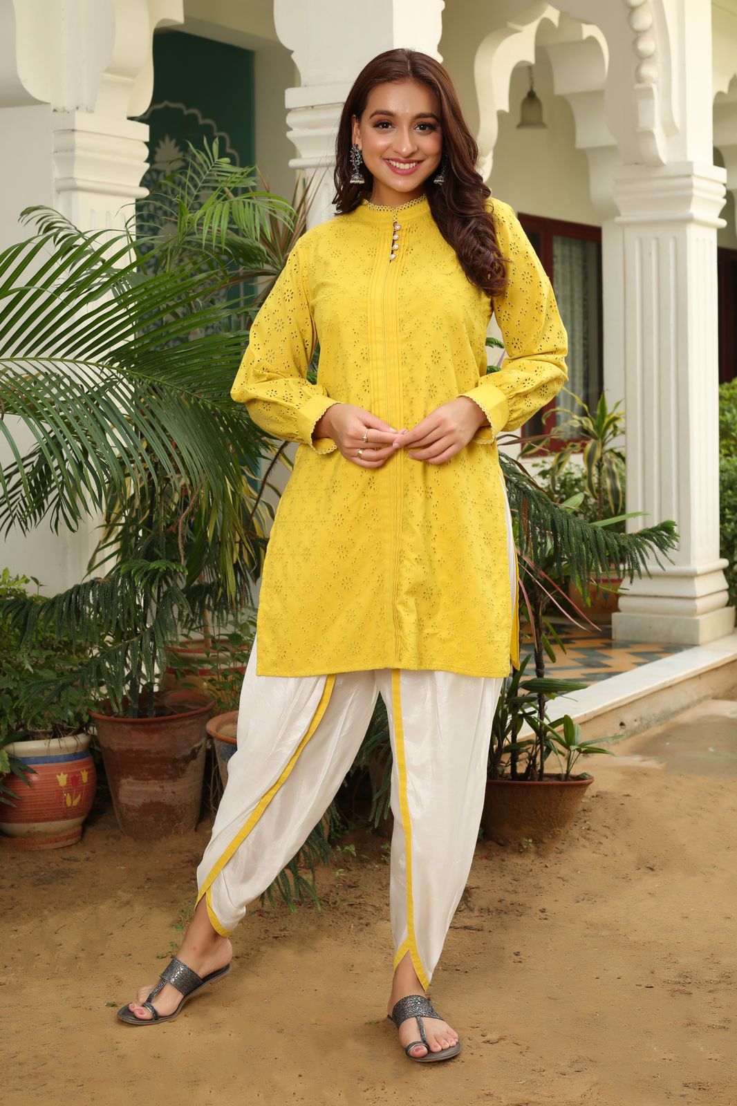 Floral Odyssey - Blue and Yellow Tulip Pants by Vastra by Monty