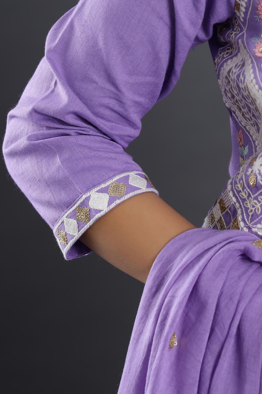 Elegant White, Blue, and Purple Embroidered Suit | Handcrafted by Vastrabymonty | From Jaipur, Rajasthan