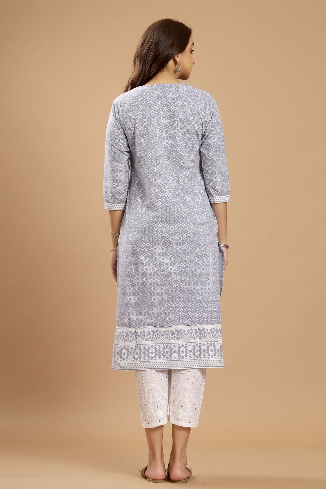 Graceful Harmony - Lavender, Pink, and Grey Cotton Suit Set by Vastra by Monty