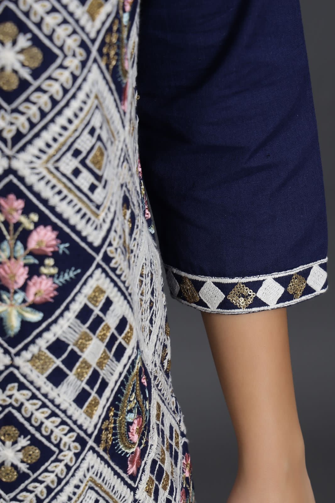 Elegant White, Blue, and Purple Embroidered Suit | Handcrafted by Vastrabymonty | From Jaipur, Rajasthan