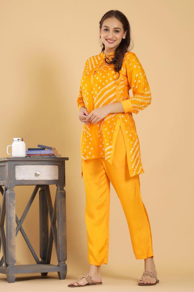 Festive Bandhej Finesse - Bandhej on Maroon, Orange, Green, Pink Festive Kurta Pants by Vastra by Monty