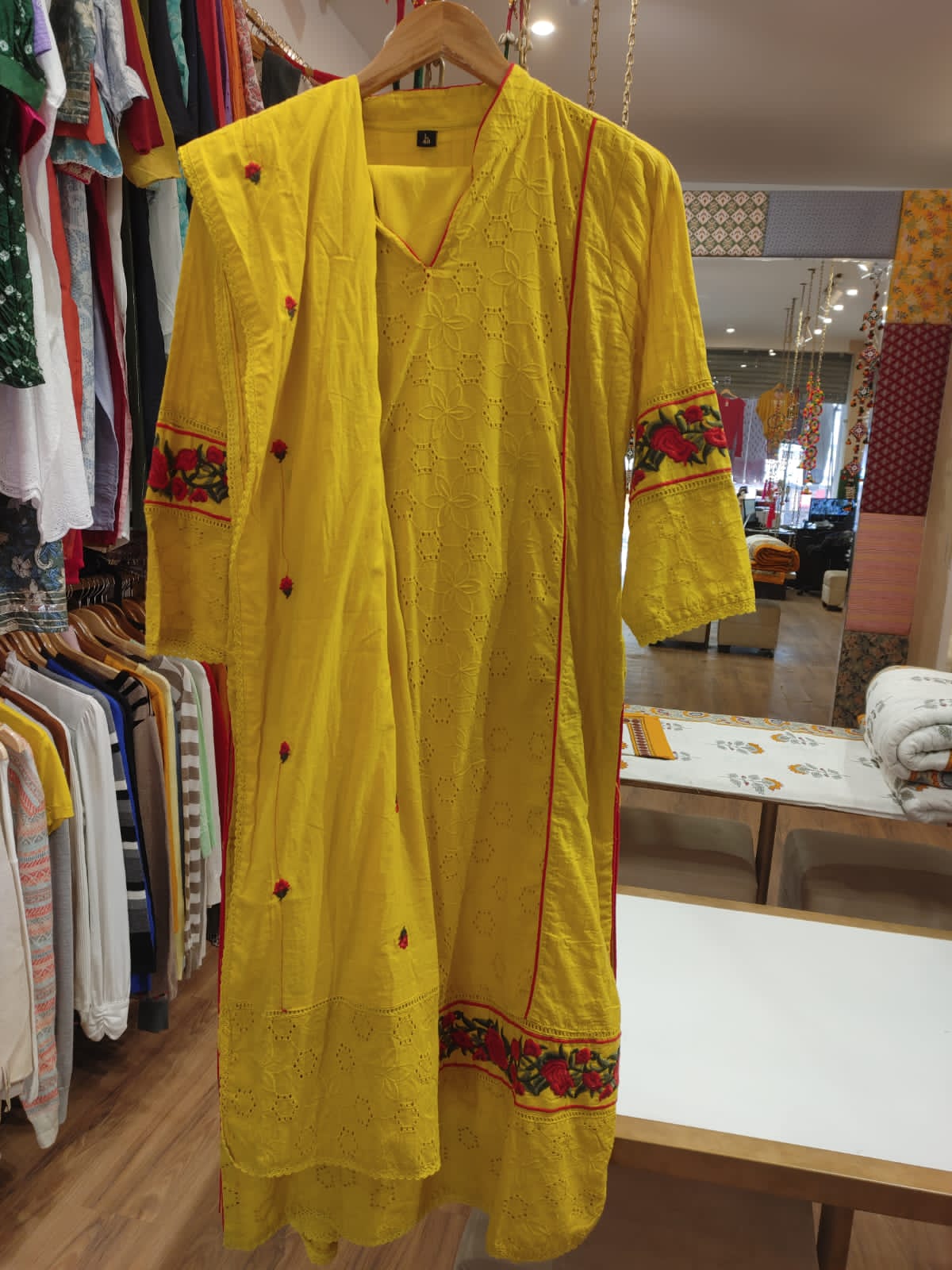 Ethereal Daisies - White, Grey, and Yellow Chikankari Dupatta Set by Vastra by Monty