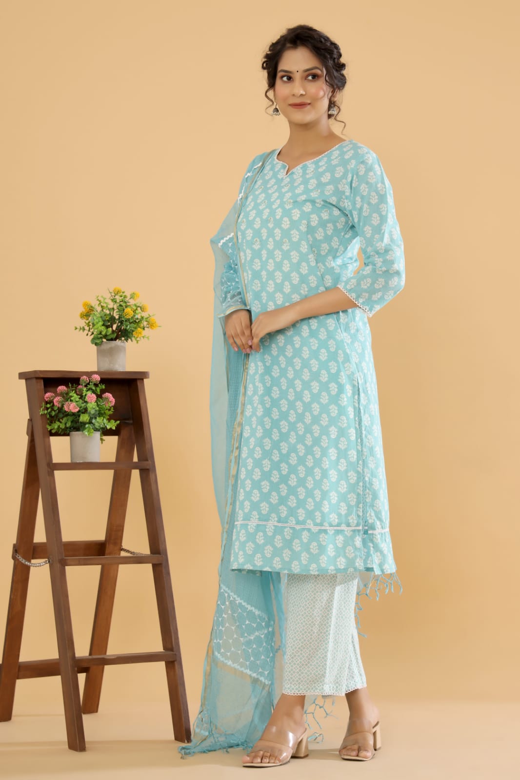 Lotus Fusion - Blue, Green, and Purple Cotton Suit Set by Vastra by Monty