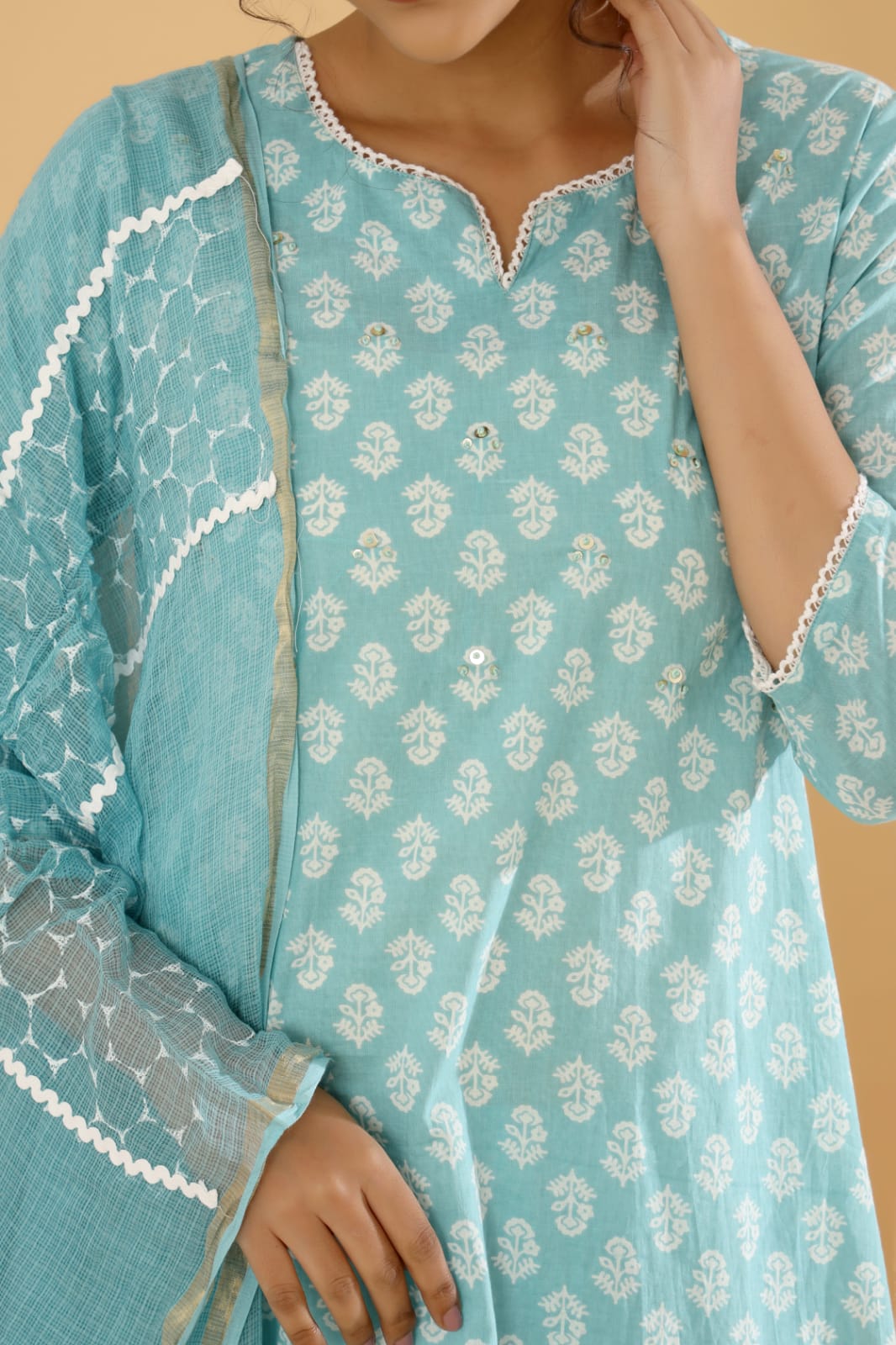 Lotus Fusion - Blue, Green, and Purple Cotton Suit Set by Vastra by Monty