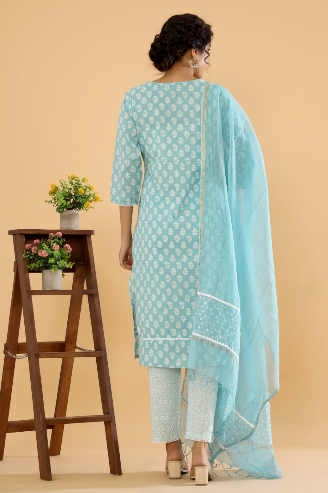 Lotus Fusion - Blue, Green, and Purple Cotton Suit Set by Vastra by Monty