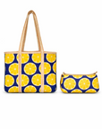 Lemon Print Cotton Tote Bag with Matching Pouch – 12x12 Inches