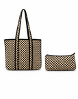 Black & Beige Checkered Cotton Tote Bag with Matching Pouch – 12x12 Inches